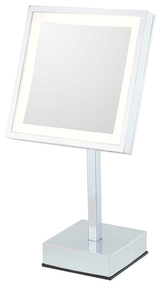 Square Rechargeable LED Lighted Freestanding Makeup Mirror, Chrome, Cool White Light 5500 Kelvin