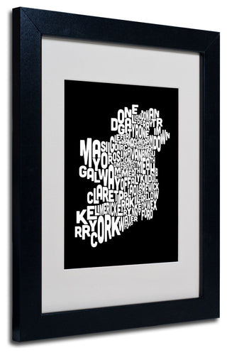 'Ireland Text Map 5' Matted Framed Canvas Art by Michael Tompsett