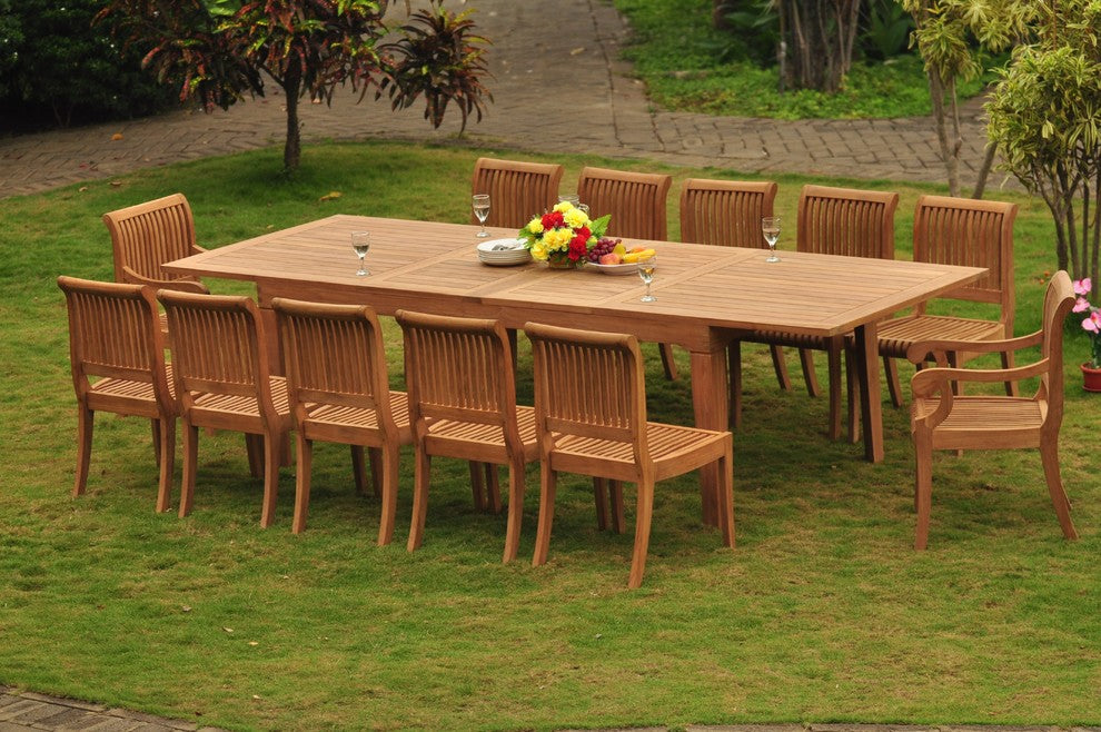 13-Piece Outdoor Teak Dining Set: 122" Rectangle Table, 12 Giva Armless Chairs