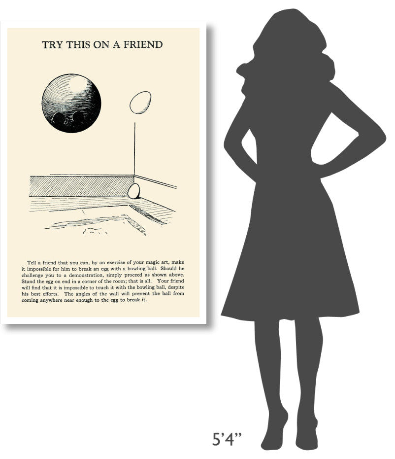 "Try This on a Friend - Bowling Ball versus Egg" Print by Retromagic, 31"x46"