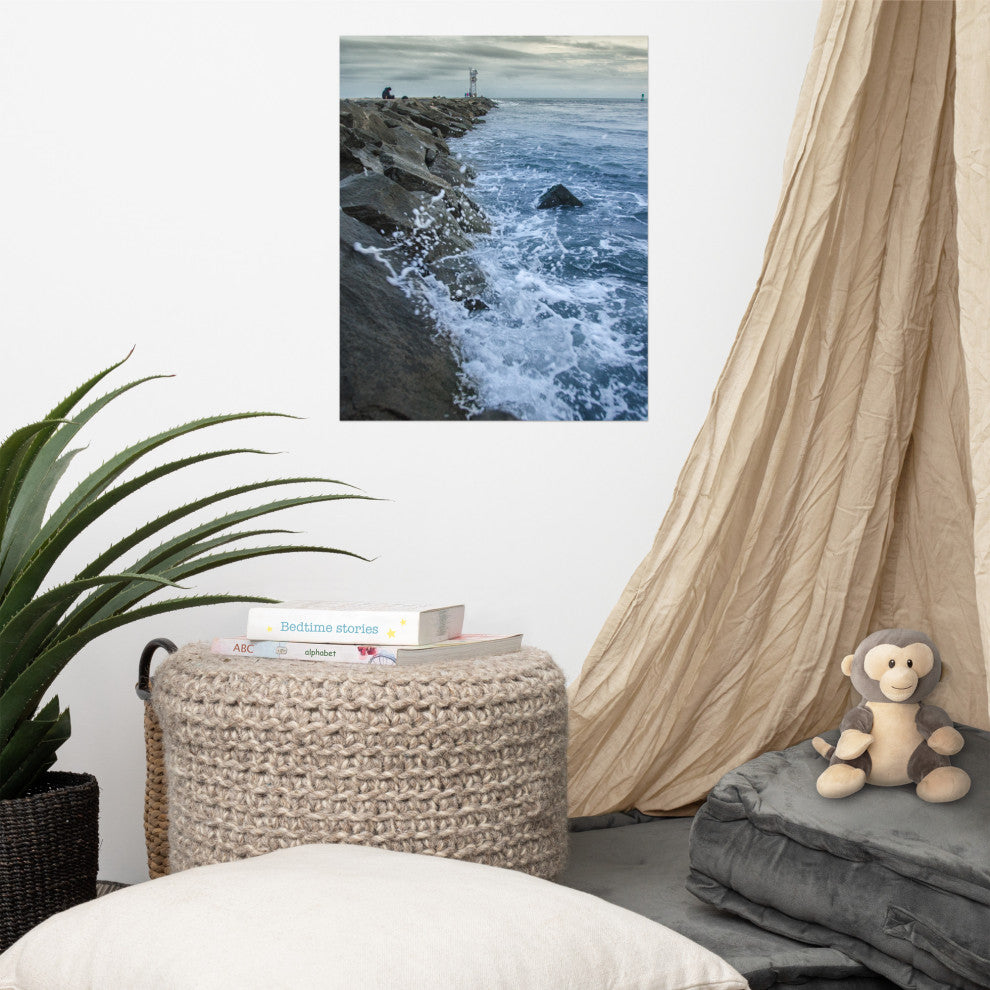 Splashing on the Jetty Landscape Photo Unframed Wall Art Print, 16" X 20"