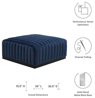 Conjure Channel Tufted Performance Velvet Ottoman, Black Midnight Blue