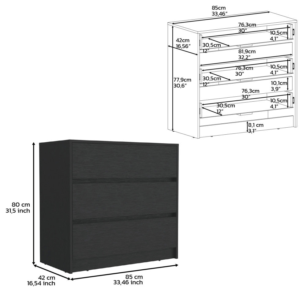 Palmer 3 Drawers Dresser, Black
