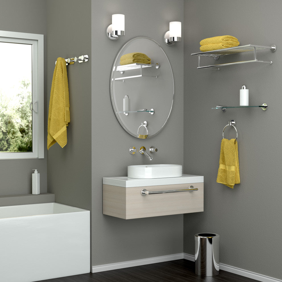 Flush Mount Framed Oval Wall Mirror, Chrome, 33