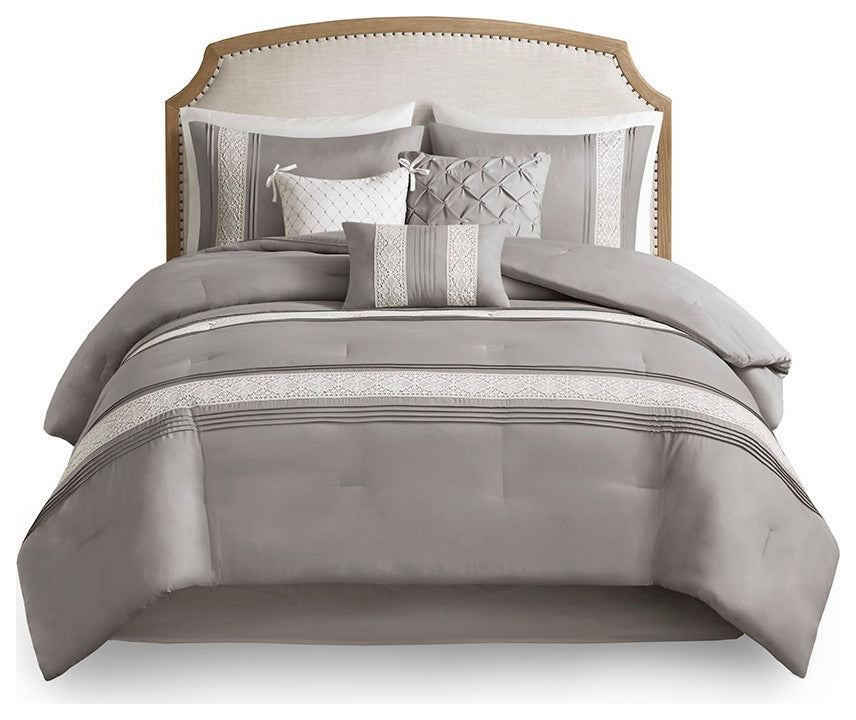 Madison Park Lacey 7 Piece Lace Trim Comforter Set With Throw Pillows