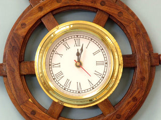 Wooden Ship Wheel Clock, 12"