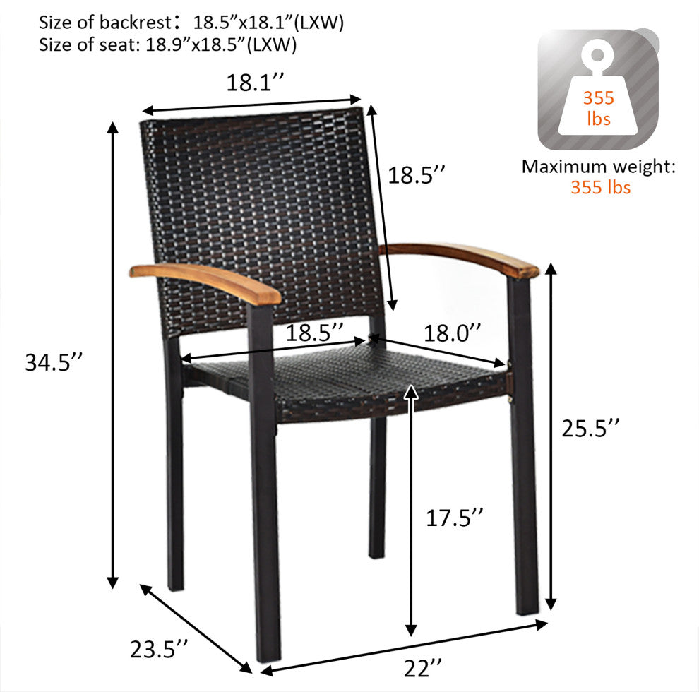 Costway Set of 2 Outdoor Patio PE Rattan Dining Chairs Armrest Stackable Garden