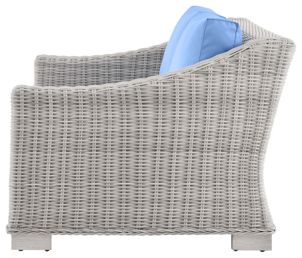 Lounge Sectional Sofa Chair Set, Rattan, Wicker, Gray Blue, Modern, Outdoor