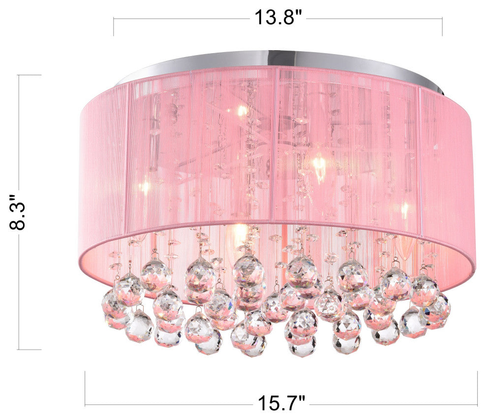 Matar 4 Light Drum Flush Mount With Pink Fabric Shade for Kids Room