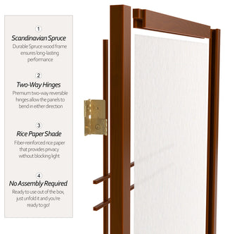 5' Tall Double Cross Shoji Screen, Walnut, 4 Panels