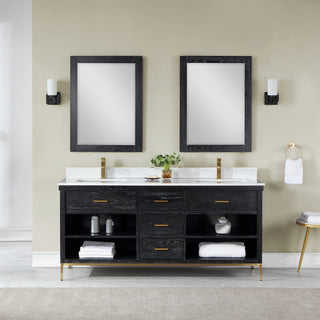 Kesia Black Oak Bathroom Vanity Set, 72", With Mirror