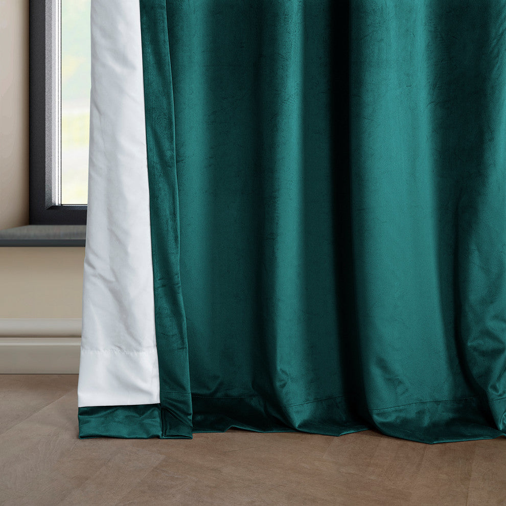 Heritage Plush Velvet Curtain Single Panel, Deep Sea Teal, 50"x108"