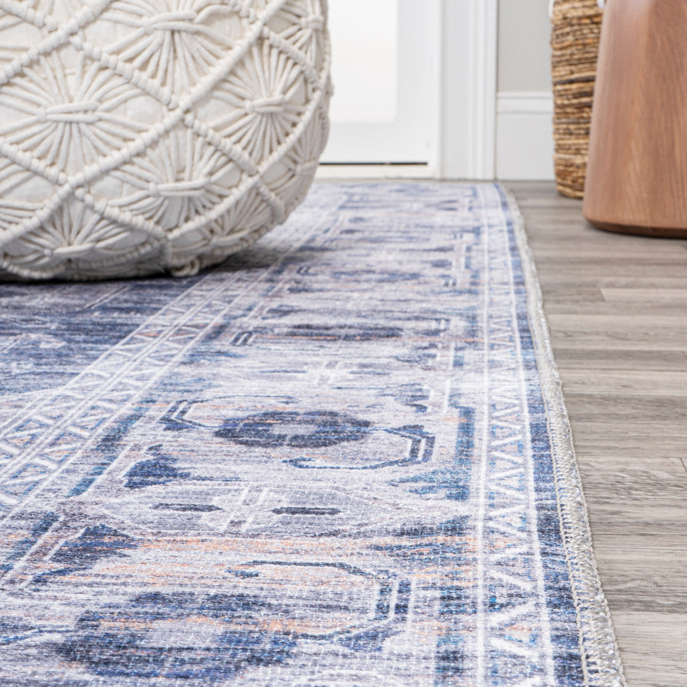 Alanya Ornate Medallion Machine Washable Indoor Area Rug, Navy/Cream, 5 X 8