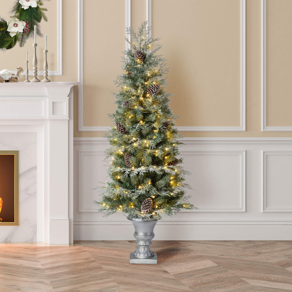 Pre-Lit Pine Artificial Christmas Tree, 5', Pinecones
