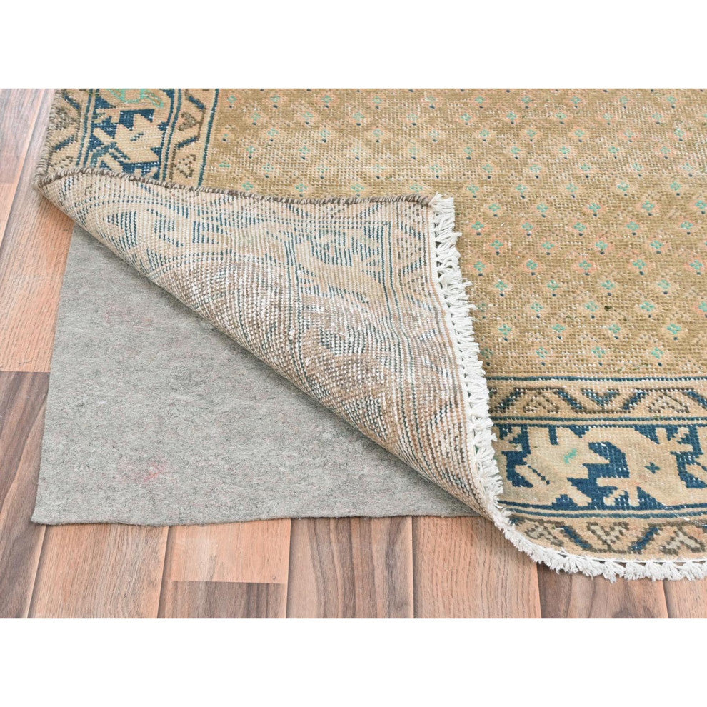 Mocha Brown Vintage Persian Serab Hand Knotted Pure Wool Runner Rug, 3'3"x9'9"