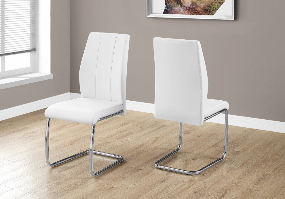Dining Chair, Set Of 2, Side, Upholstered, Kitchen, Pu Leather Look, White