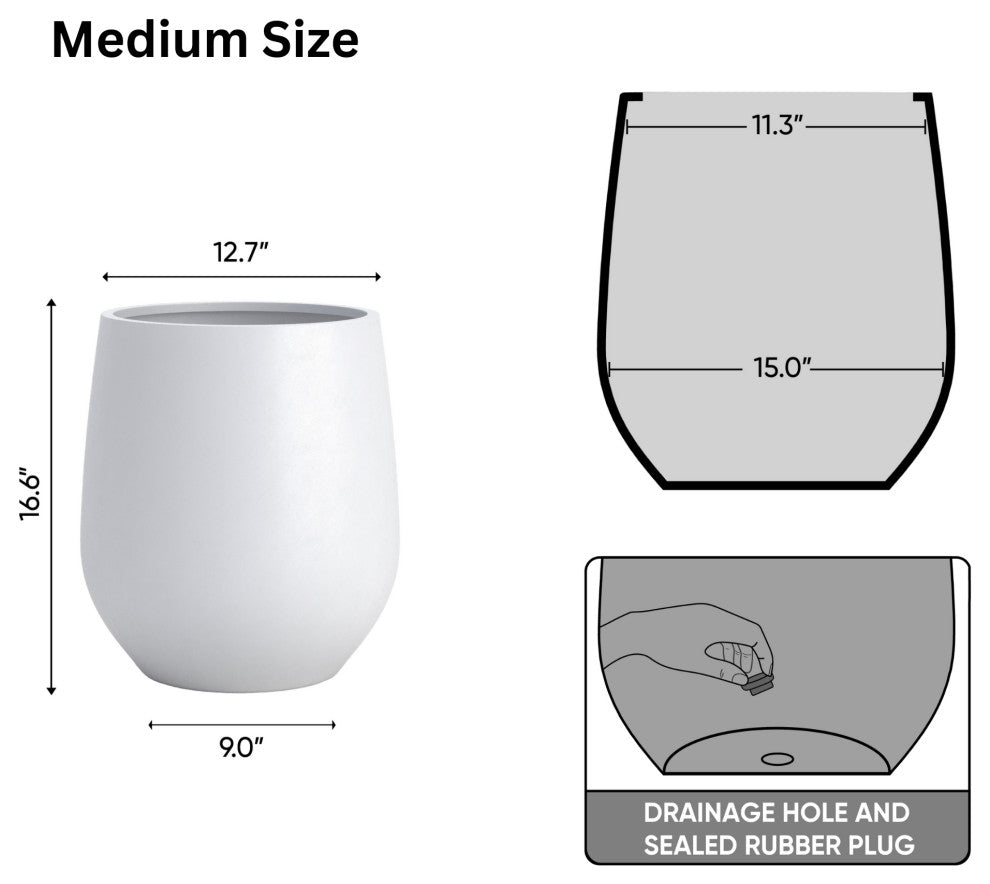 DTY Signature Mount Wilson 1-piece Fiberstone Tapered Planter, White, Medium