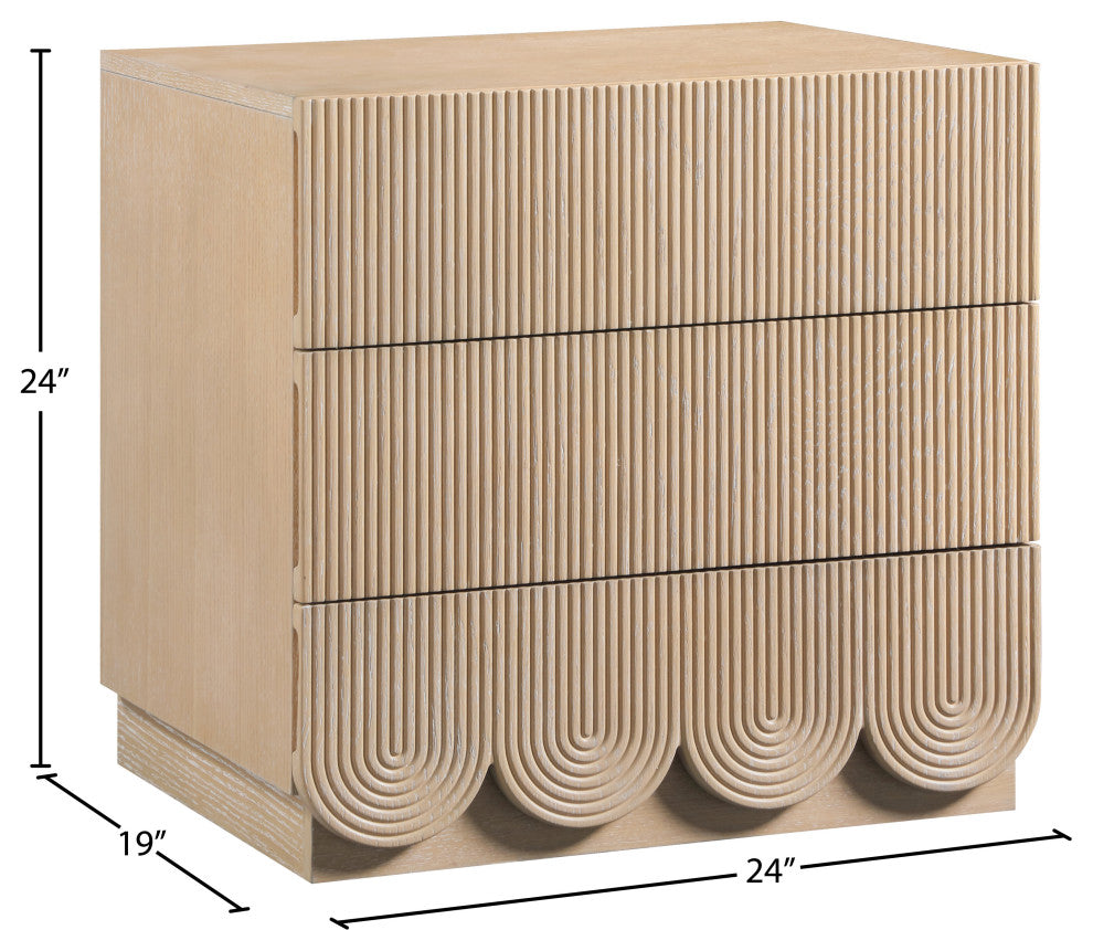 Scallop Oak Veneer Chest, Natural, Night Stand