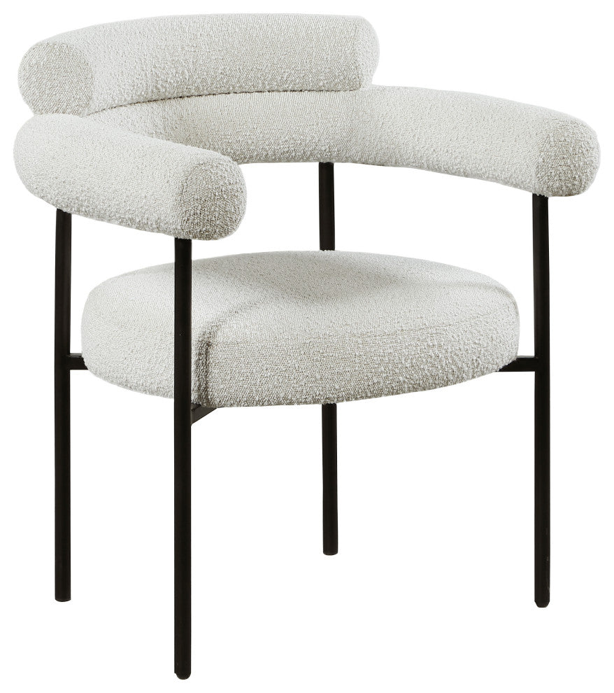 Blake Upholstered Dining Chair, Cream, Boucle Fabric, Matte Black, Set of 2