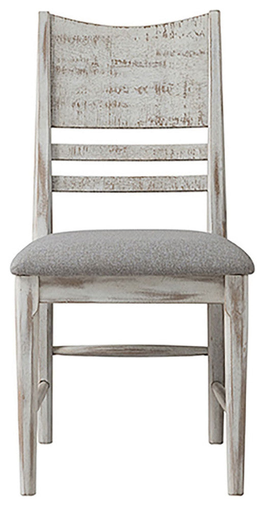 Modern Rustic Wooden Upholstered Dining Chair, Weathered White