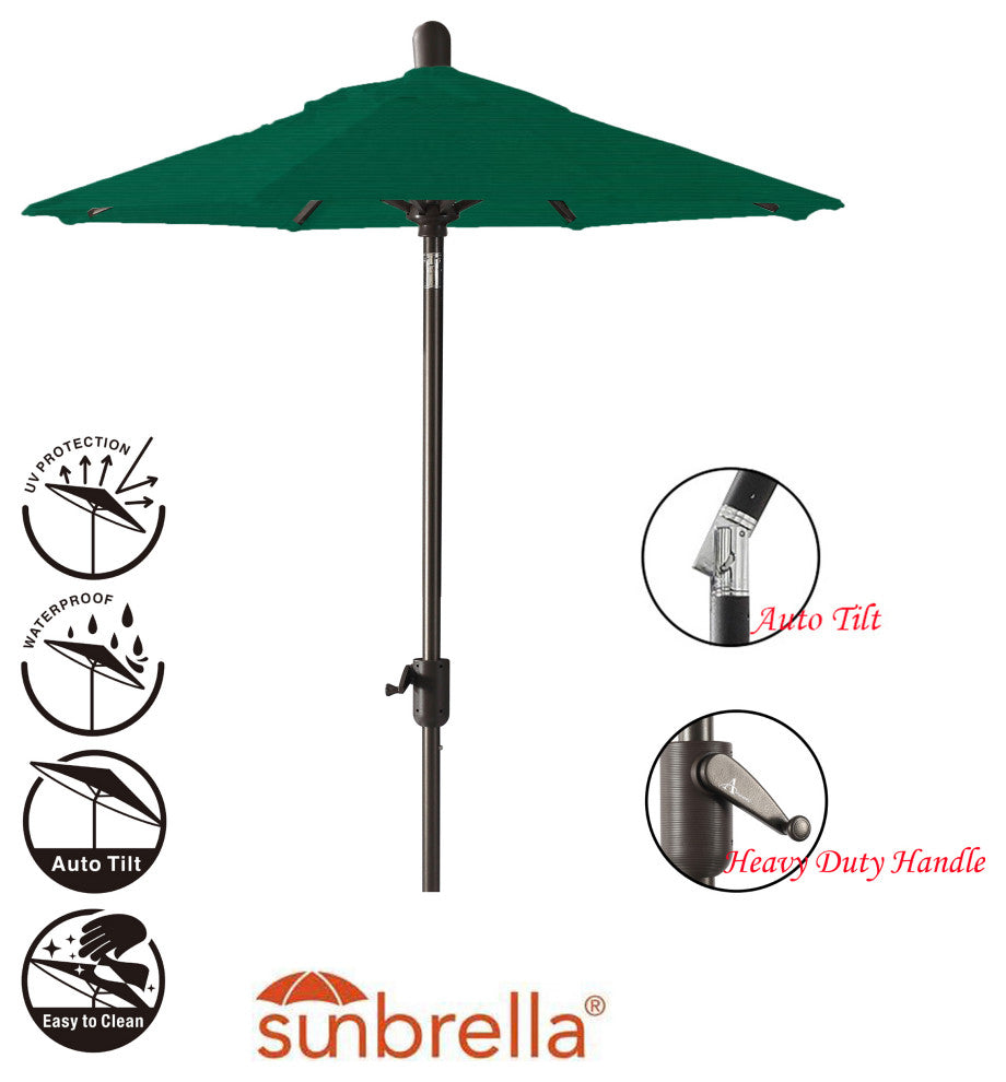 6'' Round Auto Tilt Market Umbrella, Antique Bronze Frame, Forest Green