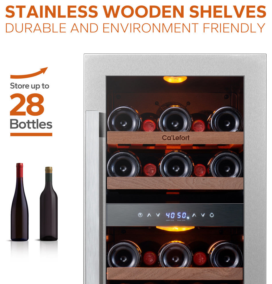 Ca"™Lefort Wine Cooler 15 Wine FridgeLED Lights, Built-In/Freestanding, Home