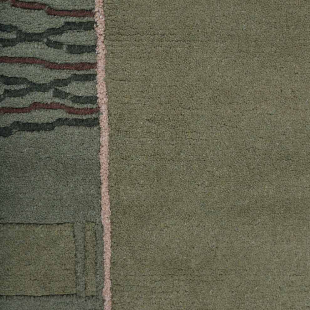 Hand Knotted Tibbati Wool Area Rug Contemporary Green