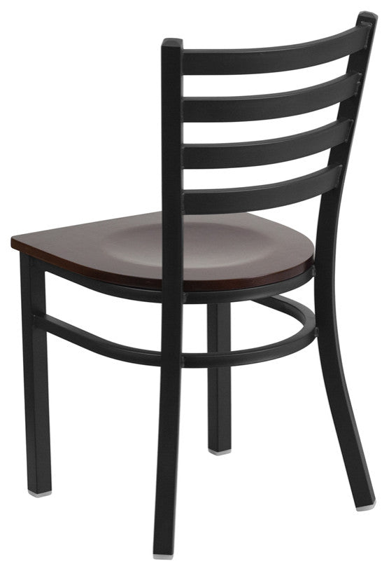 Black Ladder Back Metal Restaurant Chair, Walnut Wood Seat