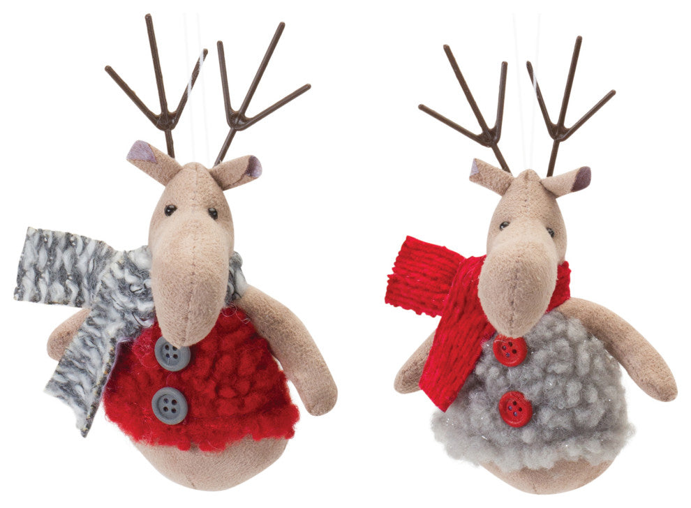 Plush Deer With Sweater Ornament, Set of 12