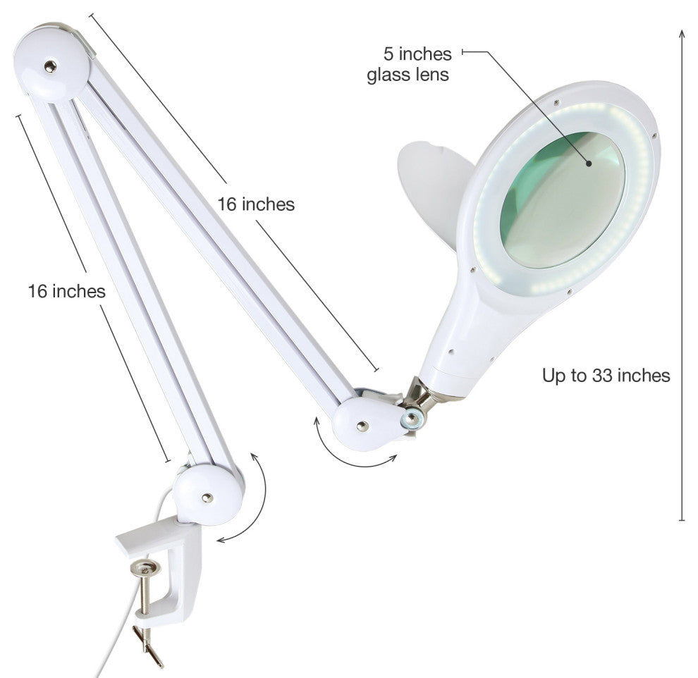 Brightech Lightview Desk Lamp with Clamp, 5 Diopter Glass Lens, White
