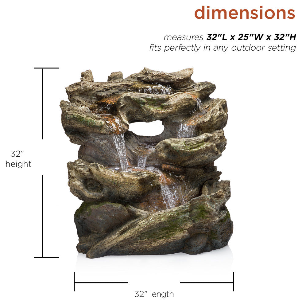 Alpine Rainforest Tiered Fountain With LED Lights, 31" Tall