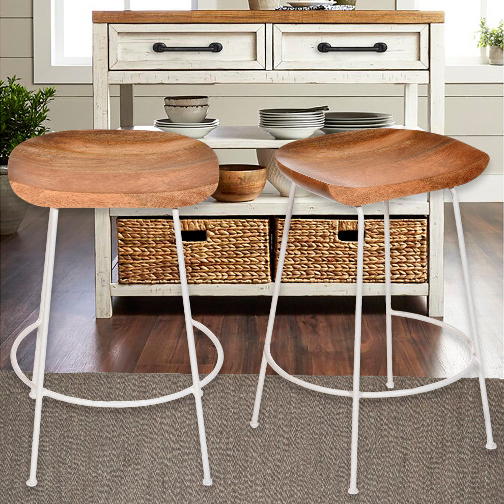 Diya Countoured Counter Stool Set of two, Natural and White