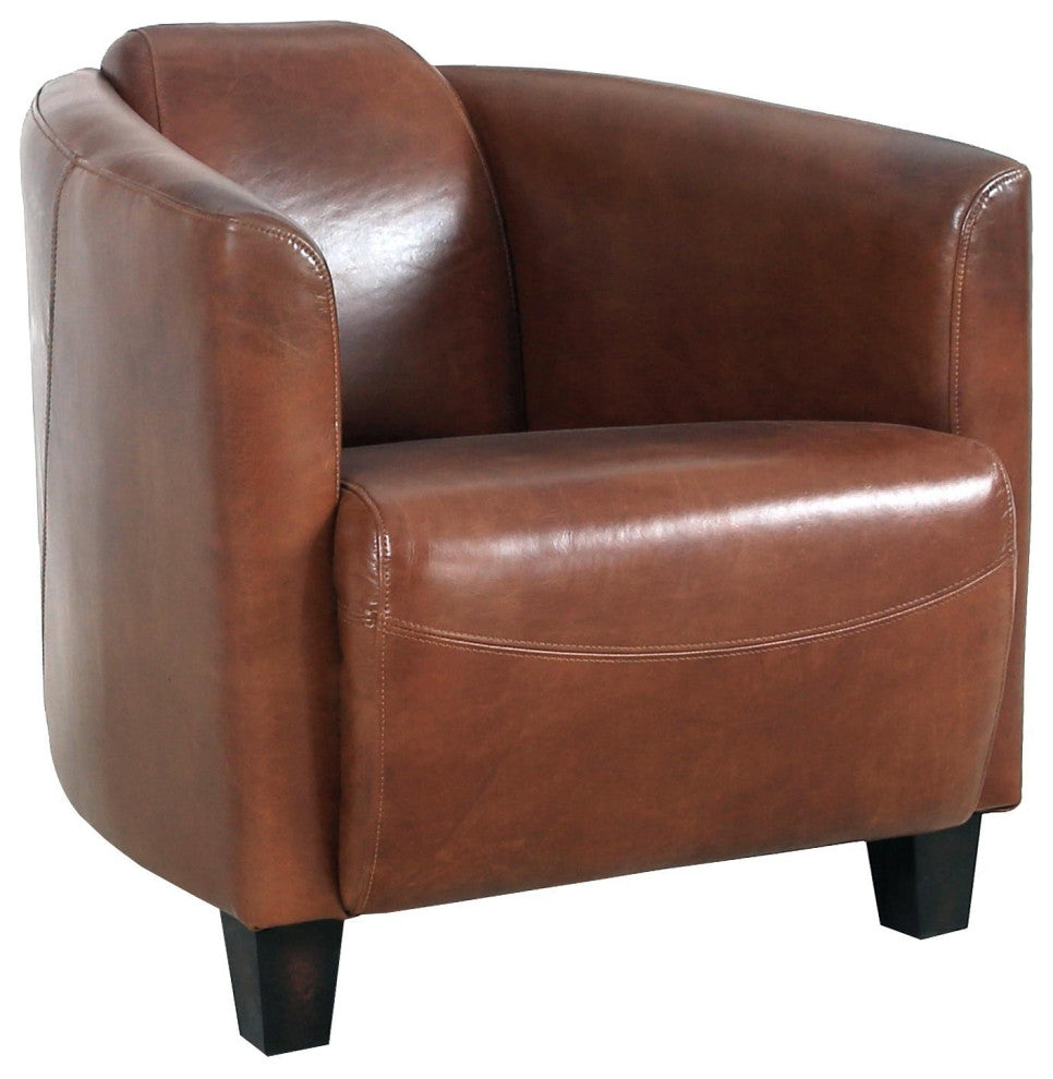 Pasargad Home Madison Top Grain Leather Upholstered Armchair, Brown