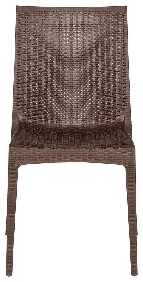 Leisuremod Weave Mace Indoor Outdoor Patio Chair, Set of 2, Brown