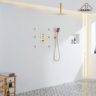Ceiling Mounted Thermostatic Shower System, Brushed Gold