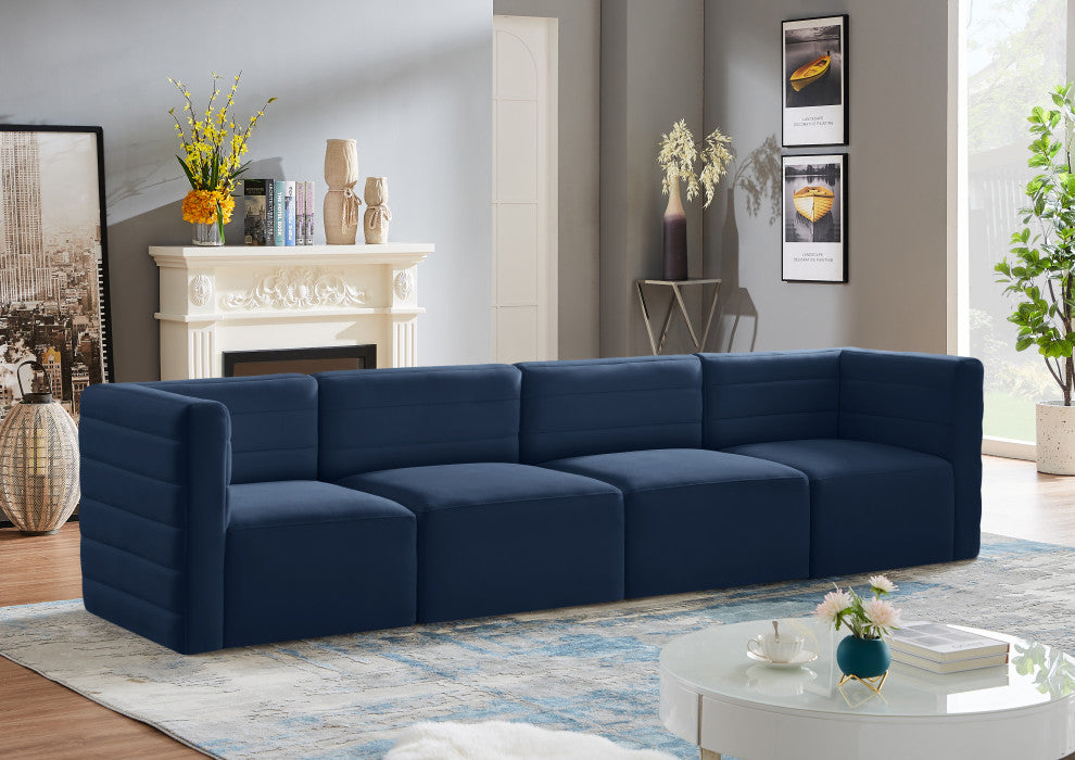 Quincy Velvet Upholstered 4-Piece Modular Sofa, Navy