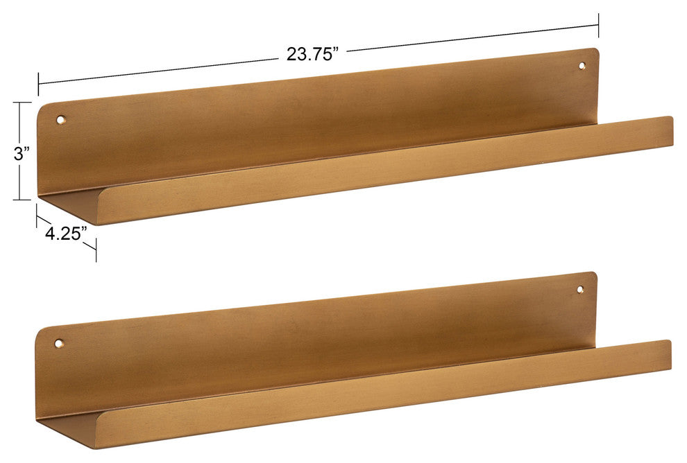 Mezzo Modern Metal Ledge Shelf Set, Gold