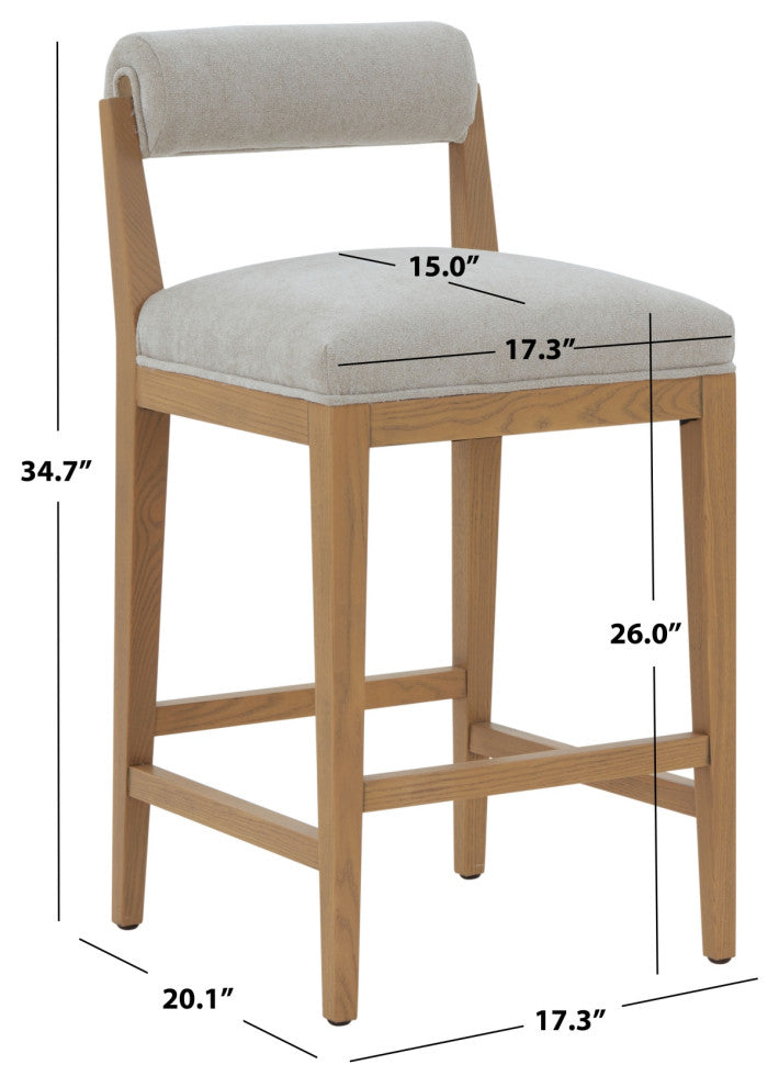 Safavieh Couture Oaklie Rolled Back Counter Stool, Taupe/Natural