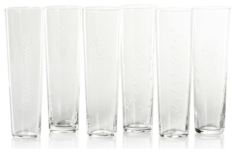 Assorted Botanical Etched Flutes, Set of 6