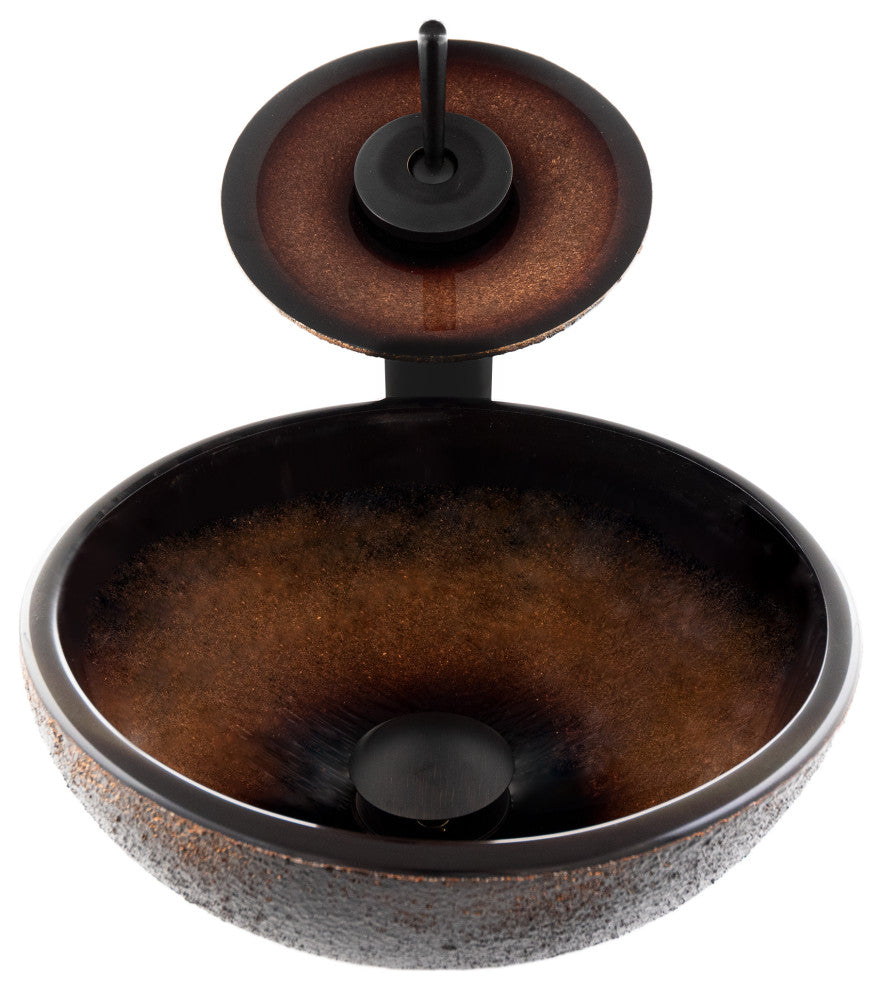 Mini 12" Black and Copper Glass Vessel Sink Combo Set