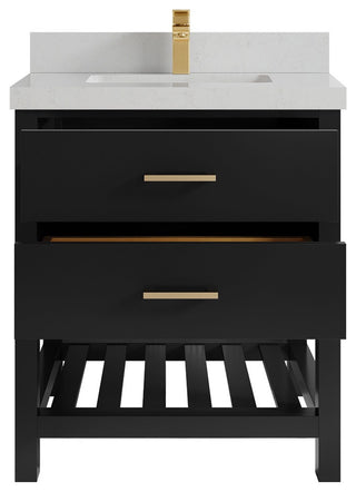 Parker 30" Single Sink Bath Vanity, Black 2" Carrara Quartz