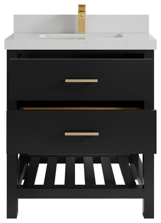 Parker 30" Single Sink Bath Vanity, Black 2" Carrara Quartz