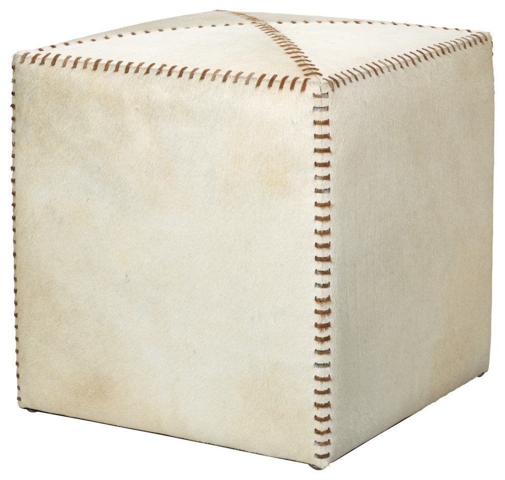 White Hide Ottoman, Small