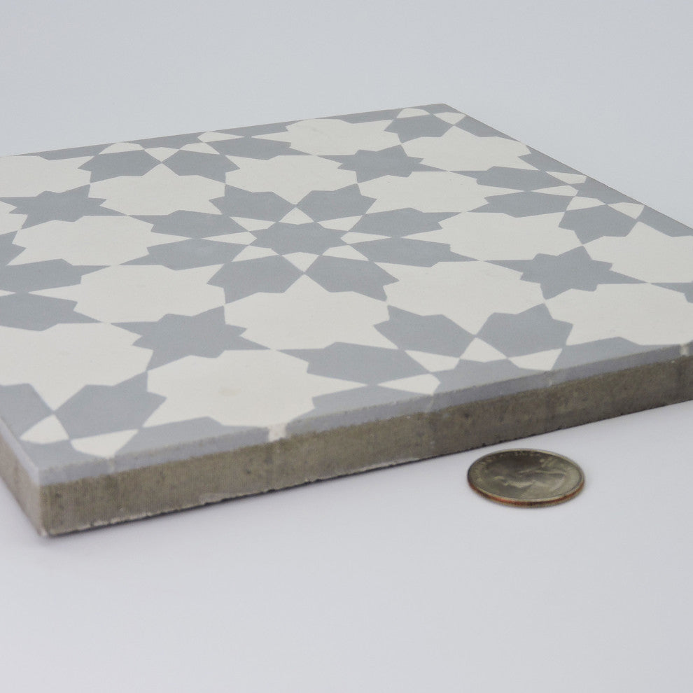 8"x8" Ahfir Handmade Cement Tile, Gray/White, Set of 12