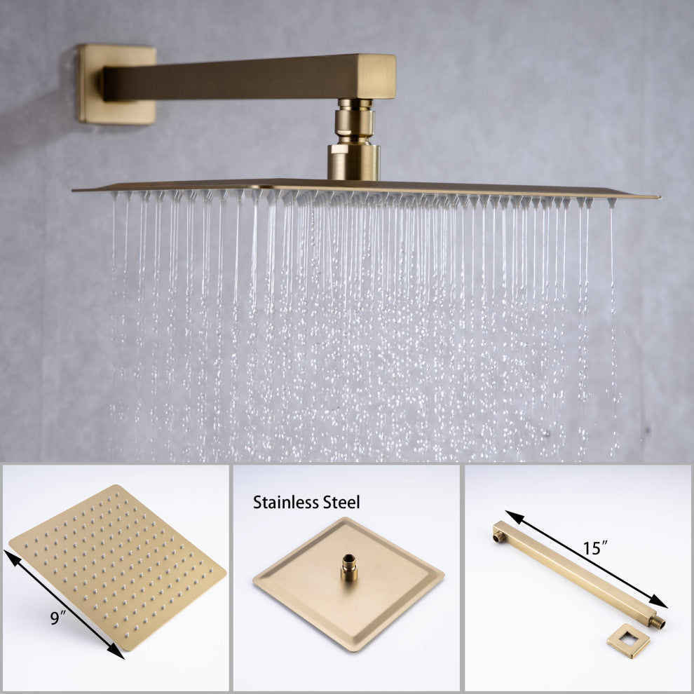 CASAINC 10" Wall Mounted Square Single Shower Head System Set, Brushed Gold