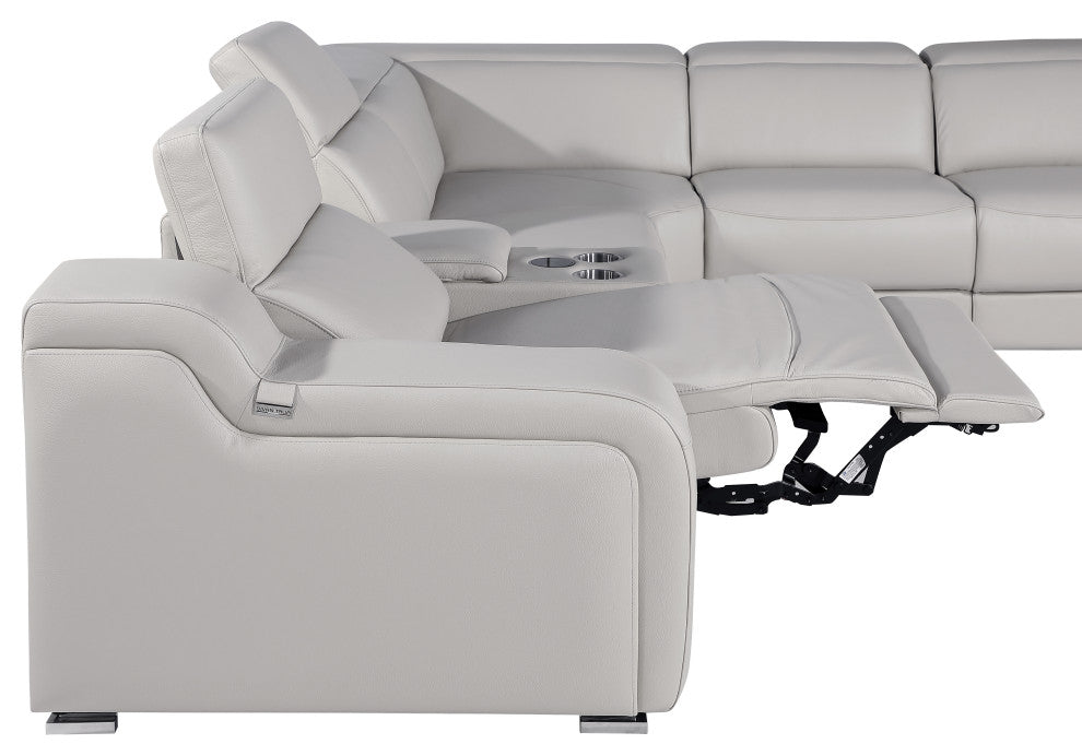 Marco-7-Piece, 4-Power Reclining Italian Leather Sectional, Light Gray