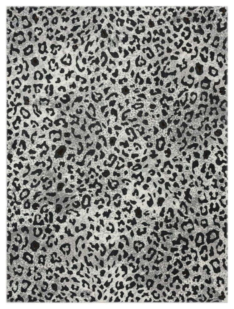 5'x8' Black and Gray Animal Print Area Rug