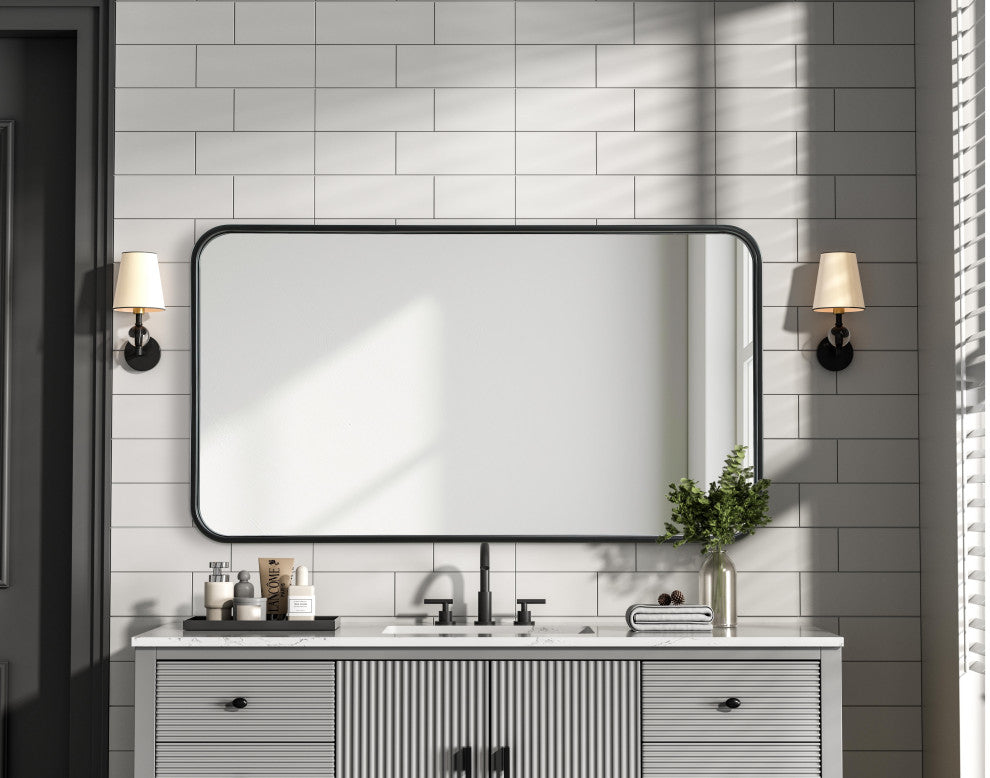Home Living Contour Metal Rectangle Mirror 20x36, Black