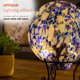 Alpine Blue & White Gazing Globe with LED Lights, 10 Inch Tall