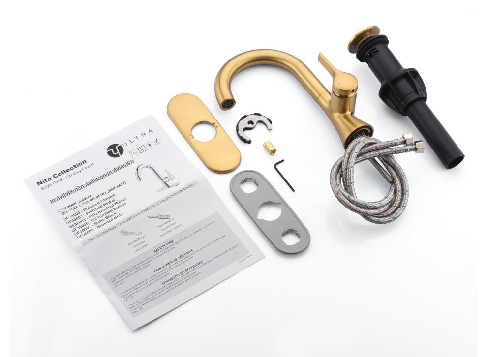 Ultra Faucets UF3800X Single Handle Bathroom Faucet, Brushed Gold